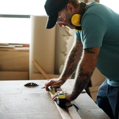 A carpenter measuring a plank of wood